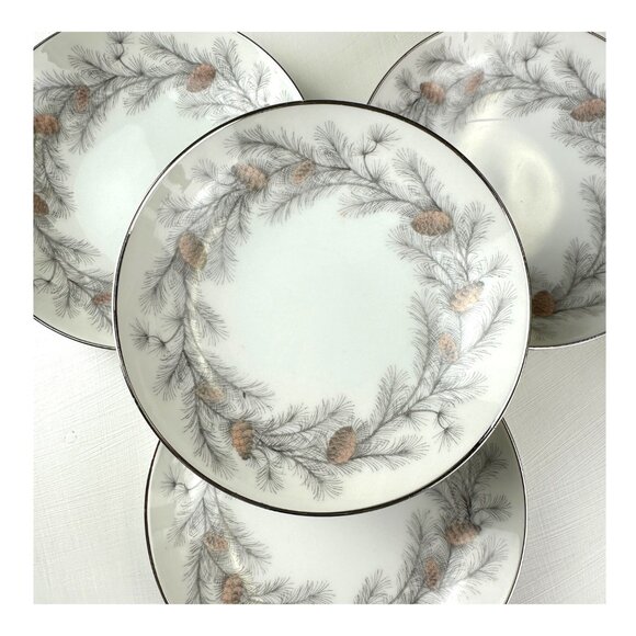 4 Sango Sierra Pines Salad/Soup Bowls 7.5 In Vintage Japan Set Platinum Rim - Picture 2 of 6